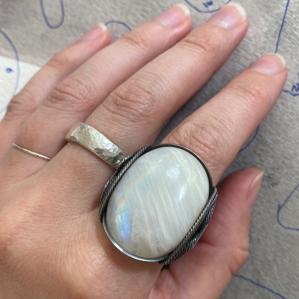 Rainbow moonstone sterling silver handmade ring size 7ish